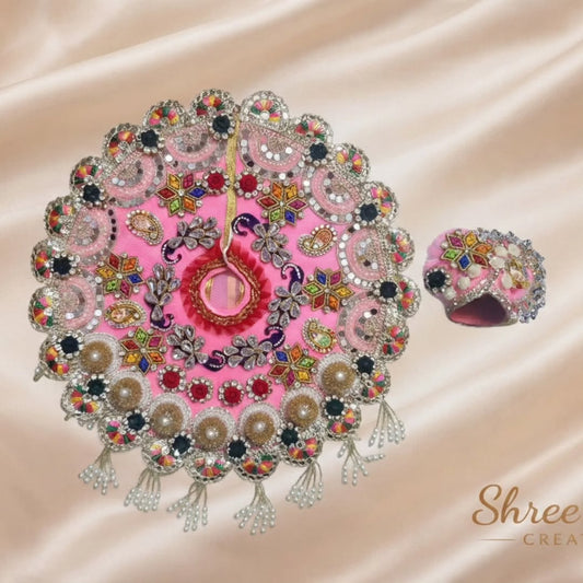 Baby Pink Multicolor Crystal Designer Laddu Gopal Poshak