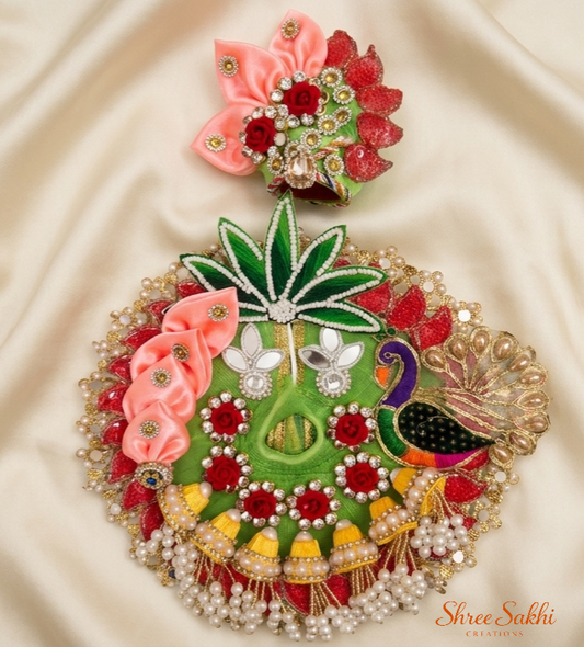 Green Pink Peacock Lotus Floral Pearl Laddu Gopal Poshak
