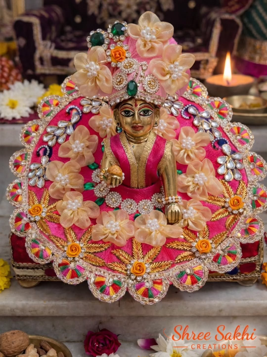 Rani Pink Floral Festival Laddu Gopal Poshak
