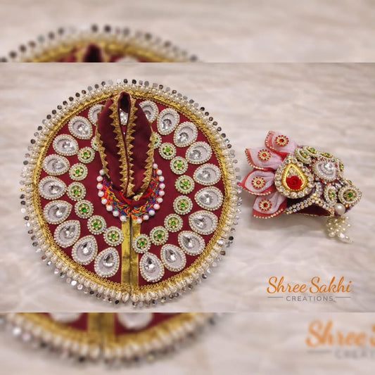 Maroon Crystal Lotus Royal Mukut Set