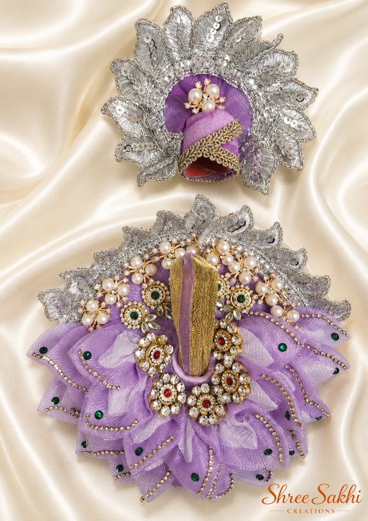 Lavender Silver Organza Pearl Petal Laddu Gopal Poshak