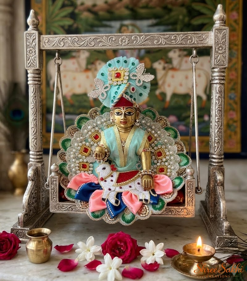 Mint Green Butterfly Jhula Laddu Gopal Poshak