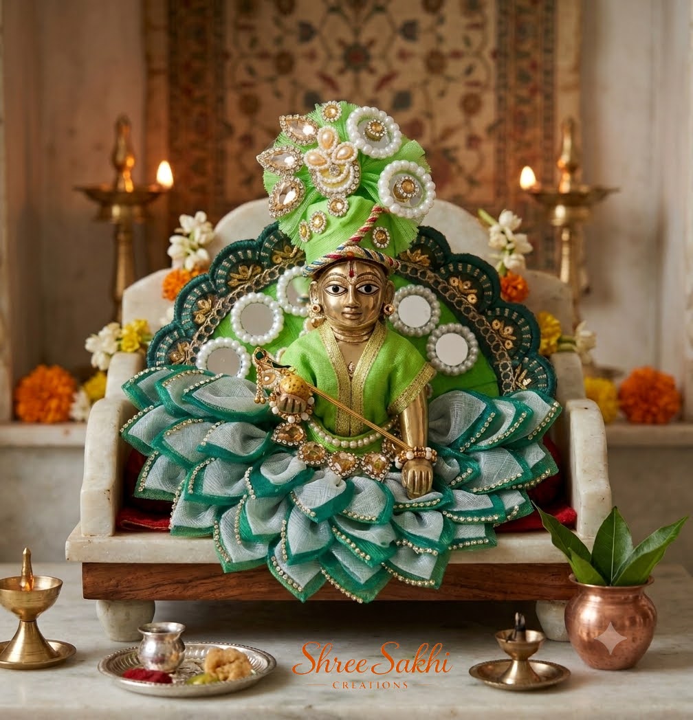 Pista Green Mirror Bloom Laddu Gopal Poshak