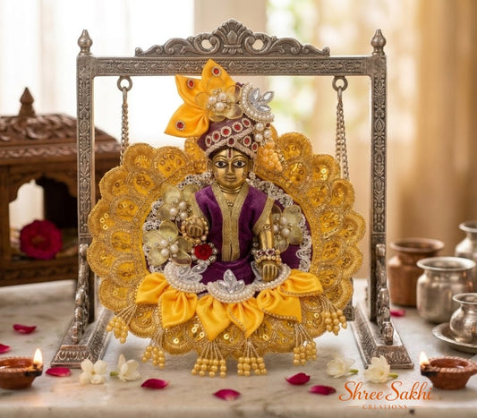 Mustard Violet Blossom Jhula Laddu Gopal Poshak