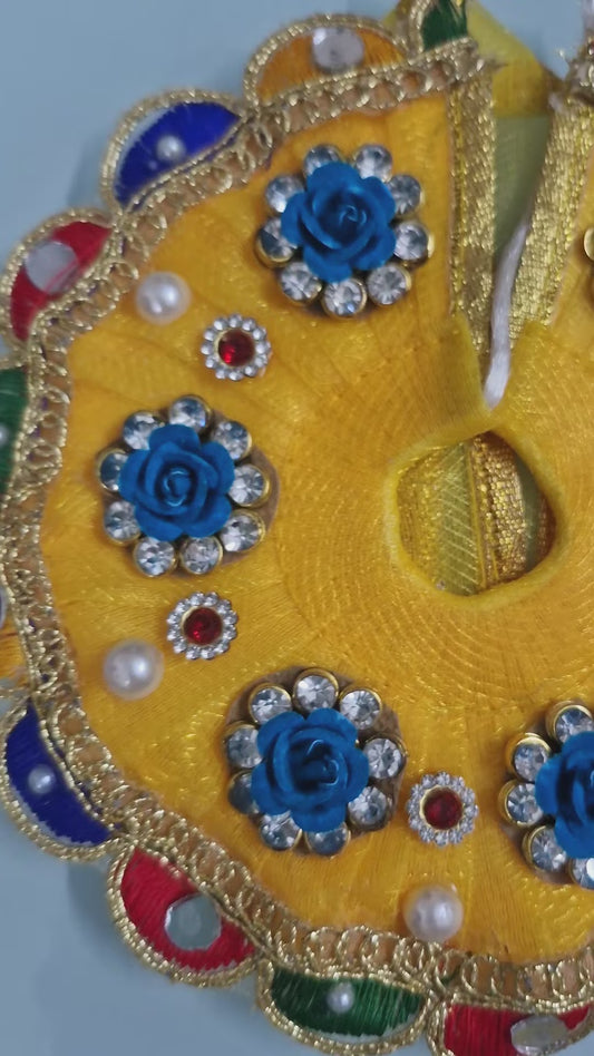Yellow Blue Rose Stonework Laddu Gopal Poshak