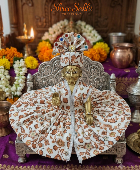 Vintage Floral Print Laddu Gopal Poshak with Matching pagdi