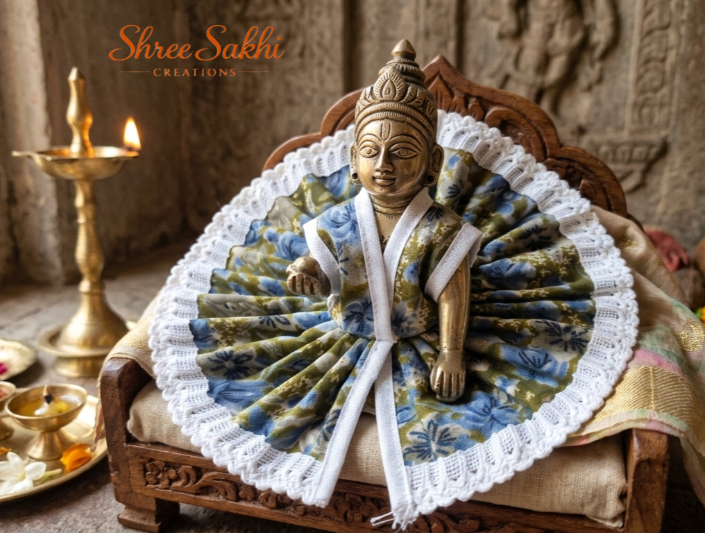 Blue Floral Lace Border Laddu Gopal Poshak