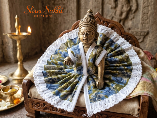 Blue Floral Lace Border Laddu Gopal Poshak